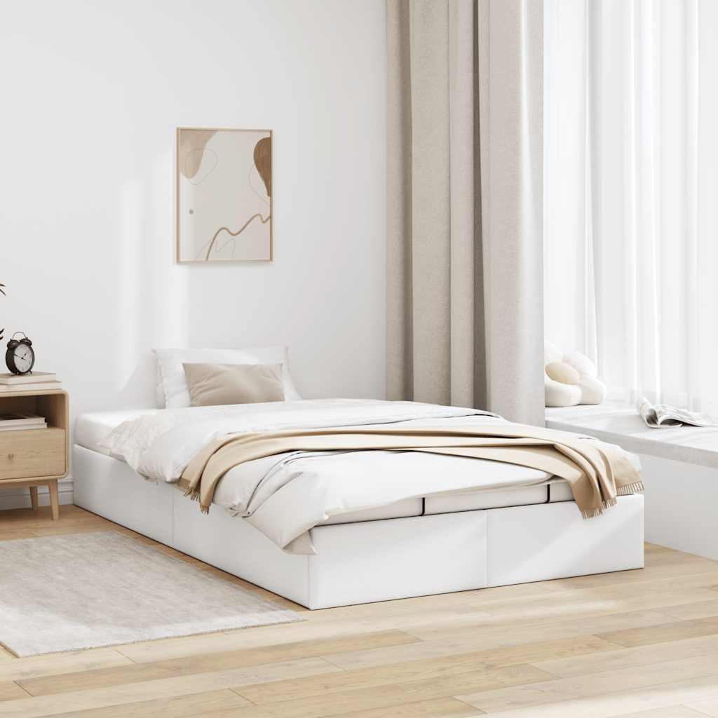 vidaXL Ottoman Bed Frame without Mattress White Double Faux Leather