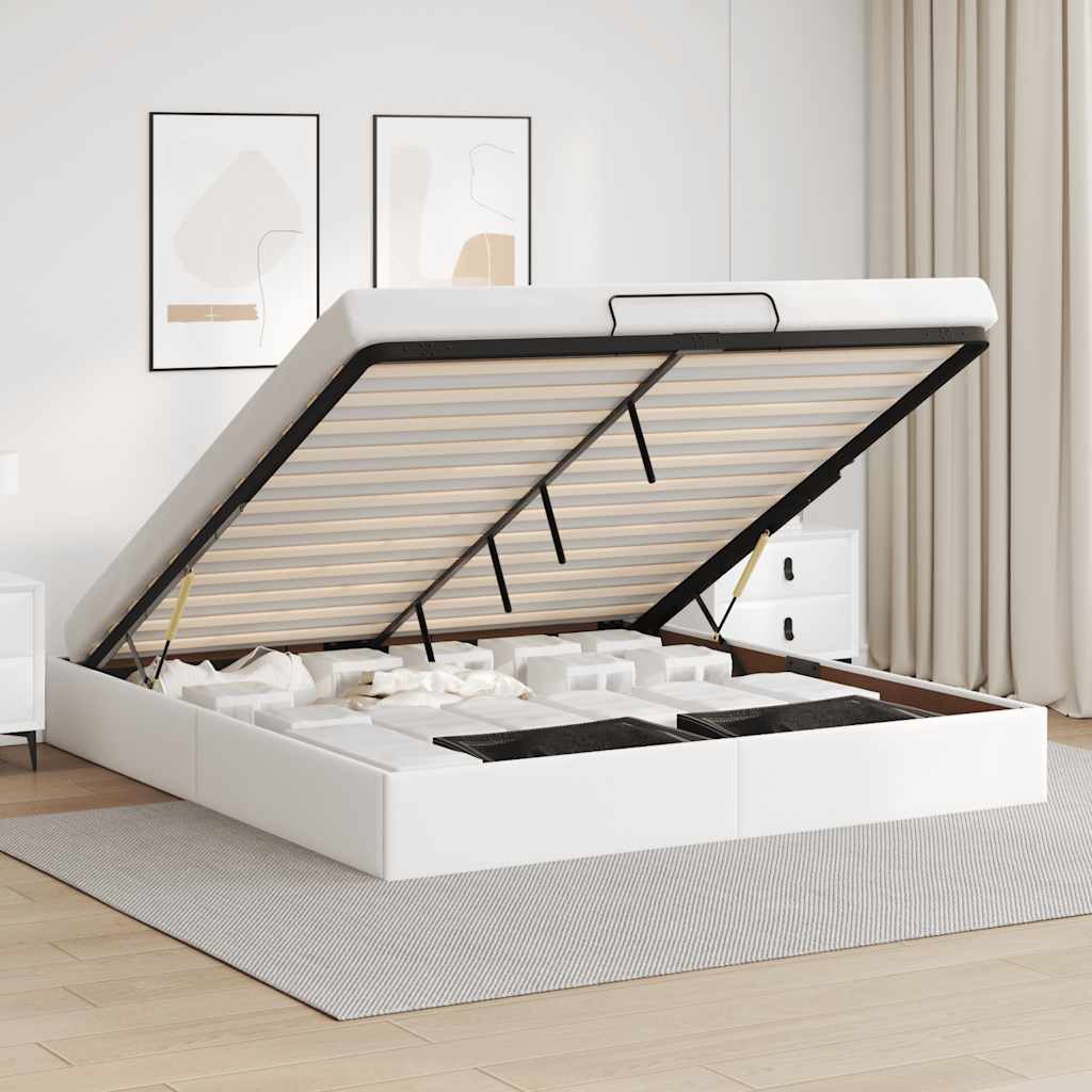 vidaXL Ottoman Bed Frame without Mattress White Super King Faux Leather