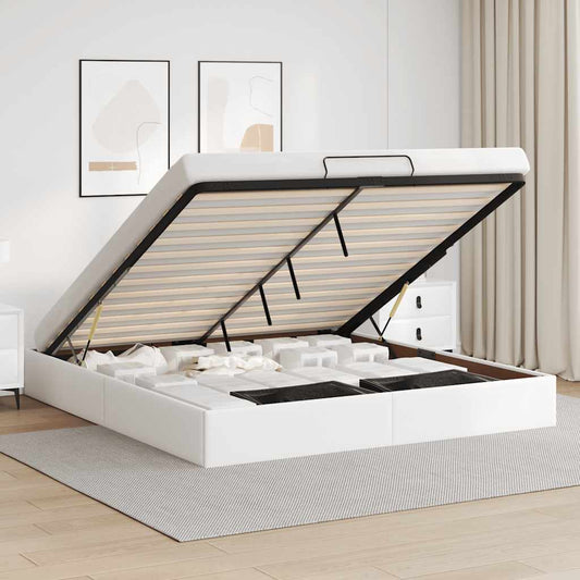 vidaXL Ottoman Bed Frame without Mattress White Super King Faux Leather