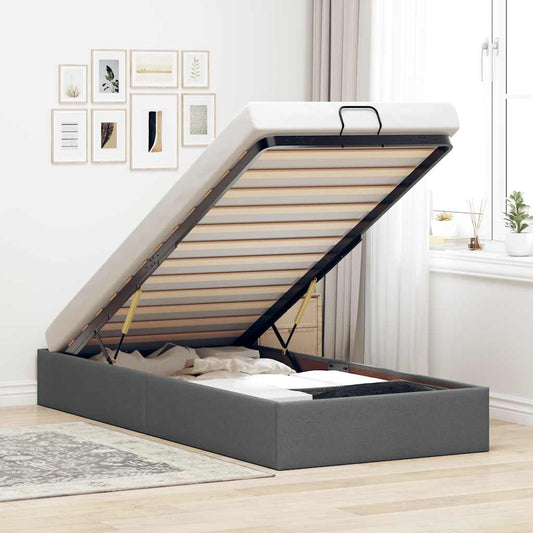 vidaXL Ottoman Bed Frame without Mattress Dark Grey Single Fabric