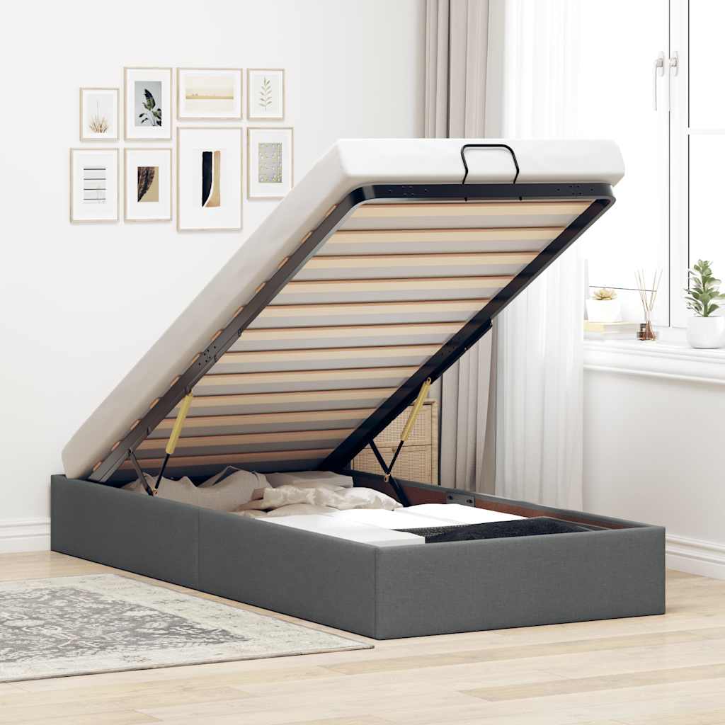 vidaXL Ottoman Bed Frame without Mattress Dark Grey Single Fabric
