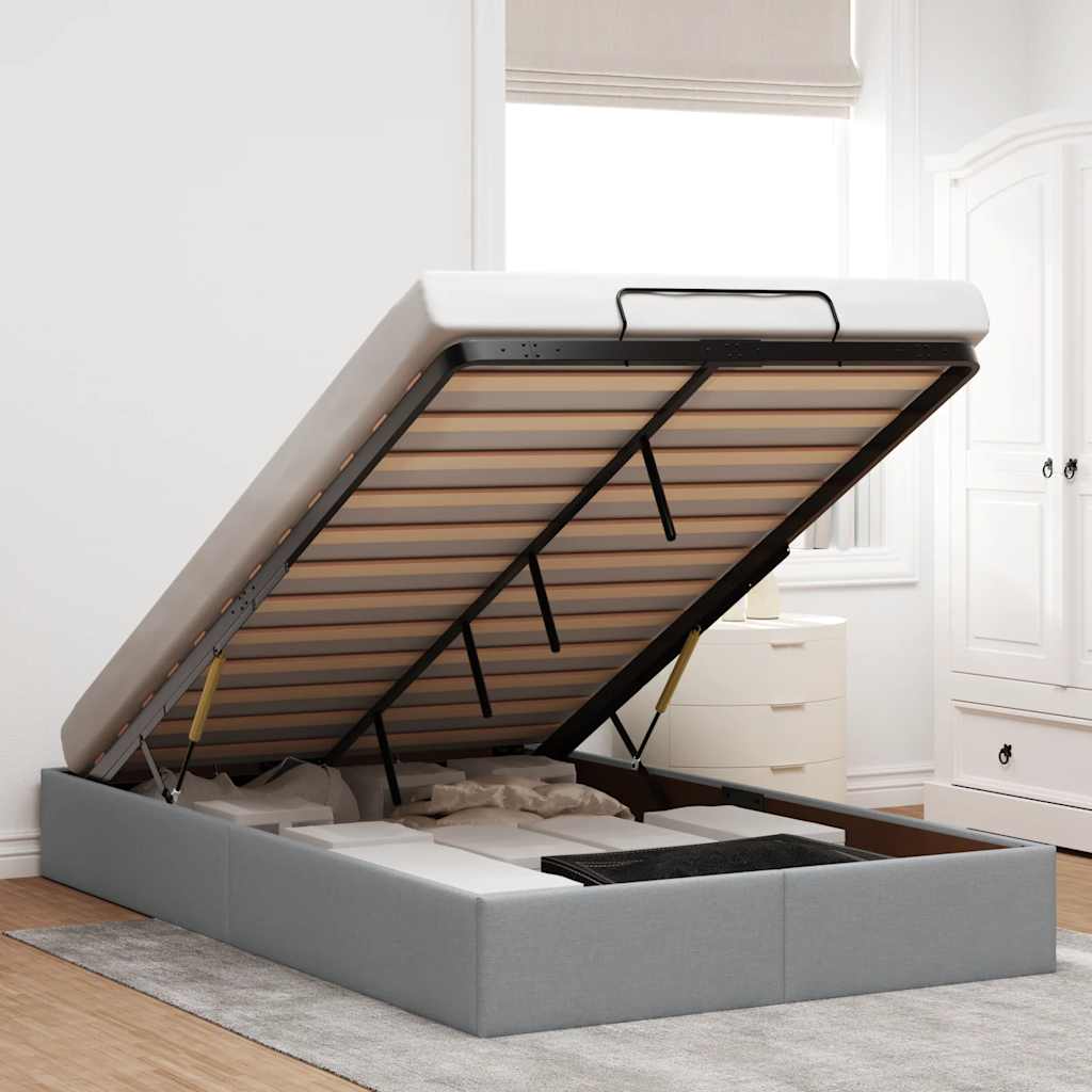 vidaXL Ottoman Bed Frame without Mattress Light Grey Double Fabric