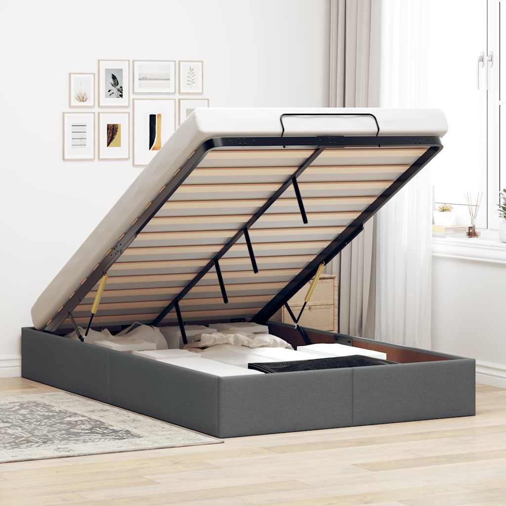 vidaXL Ottoman Bed Frame without Mattress Dark Grey Double Fabric