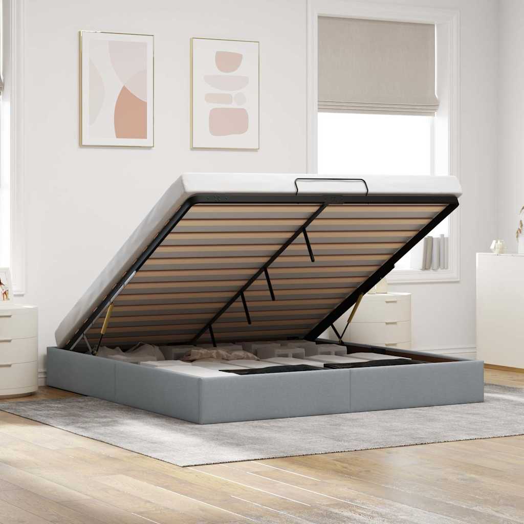 vidaXL Ottoman Bed Frame without Mattress Light Grey Super King Fabric