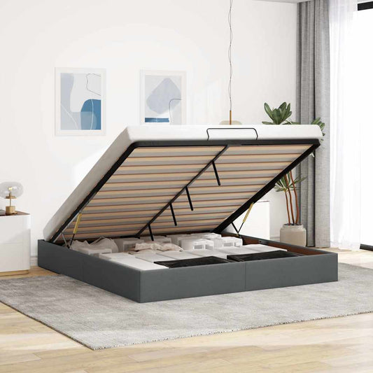 vidaXL Ottoman Bed Frame without Mattress Dark Grey Super King Fabric