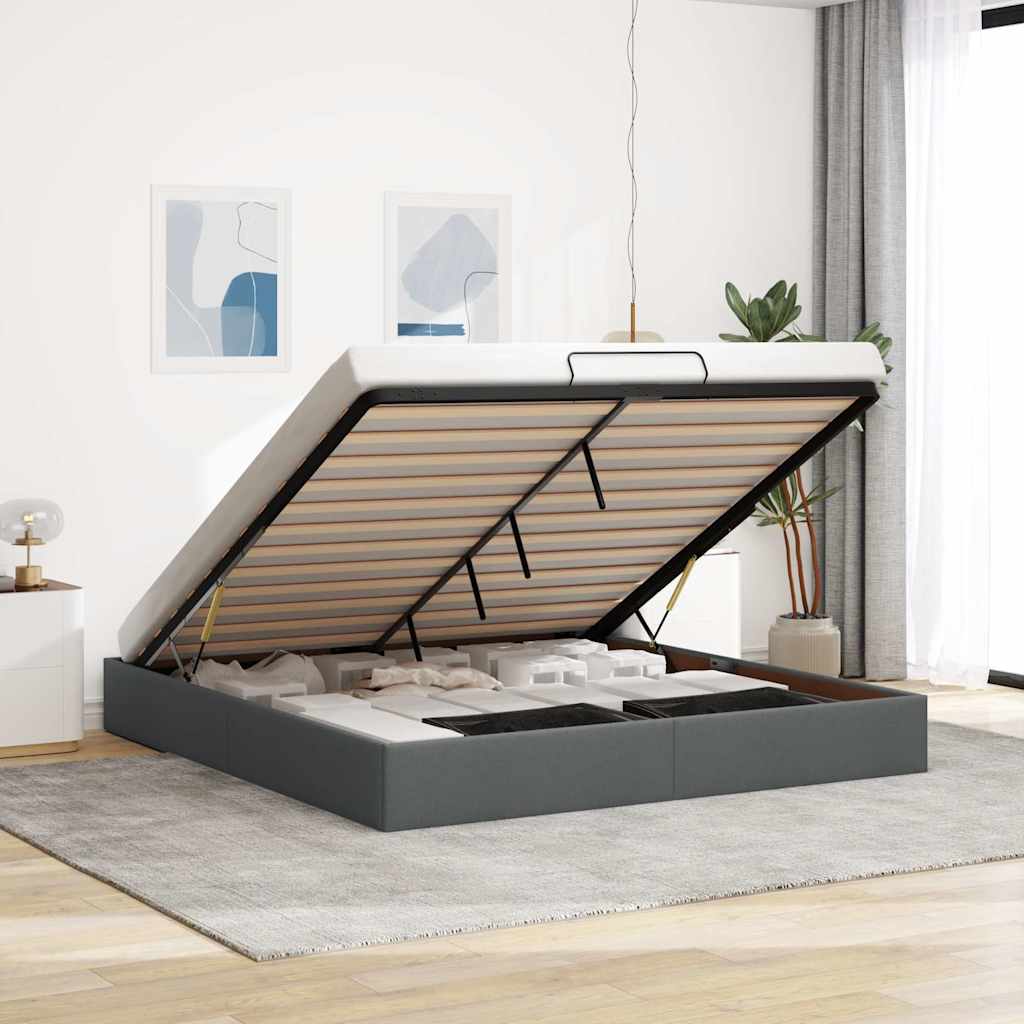 vidaXL Ottoman Bed Frame without Mattress Dark Grey Super King Fabric