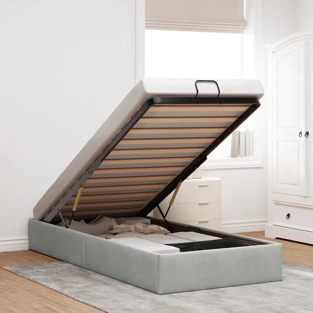 vidaXL Ottoman Bed Frame No Mattress Light Grey Single Velvet