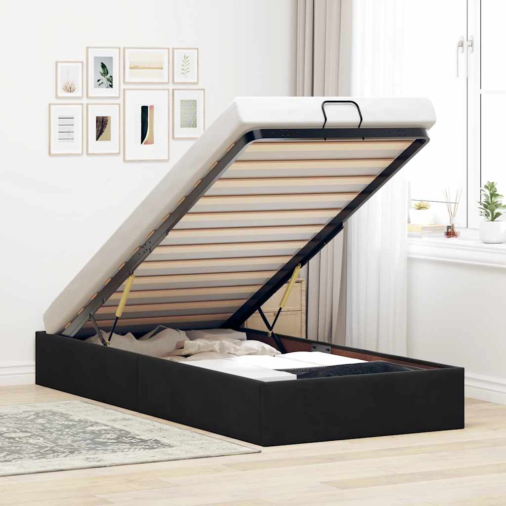 vidaXL Ottoman Bed Frame No Mattress Black Single Velvet