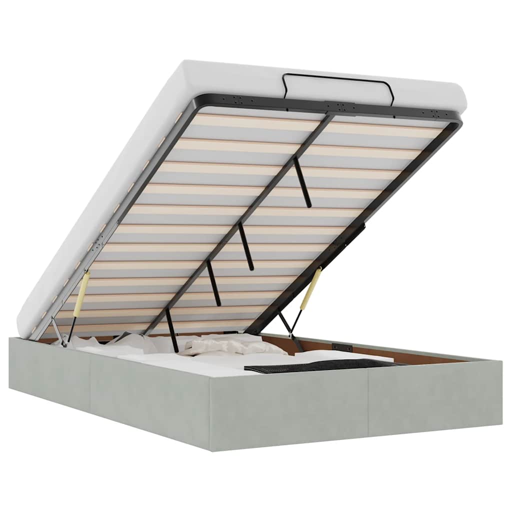 vidaXL Ottoman Bed Frame No Mattress Light Grey Double Velvet