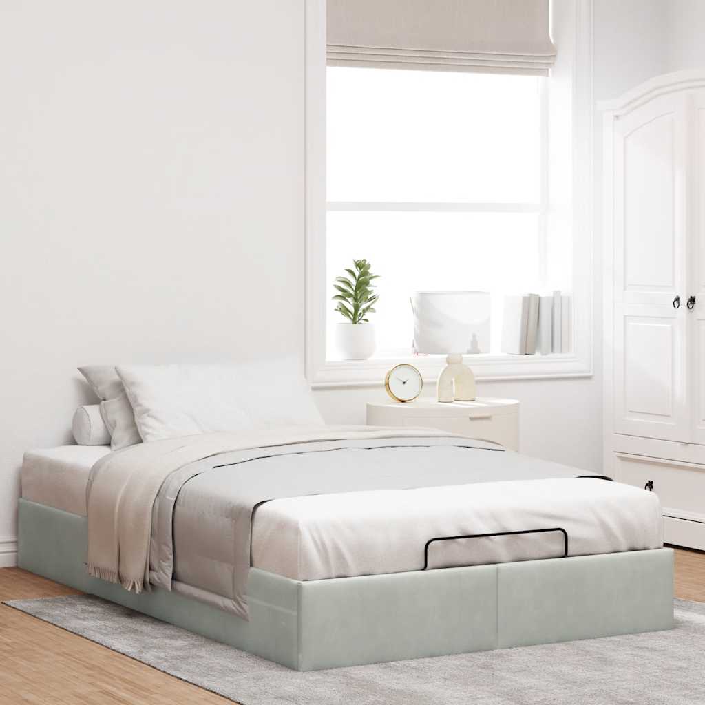 vidaXL Ottoman Bed Frame No Mattress Light Grey Double Velvet