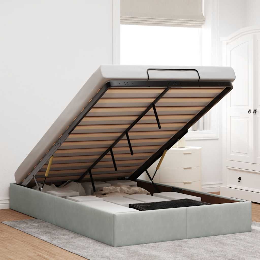 vidaXL Ottoman Bed Frame No Mattress Light Grey Double Velvet