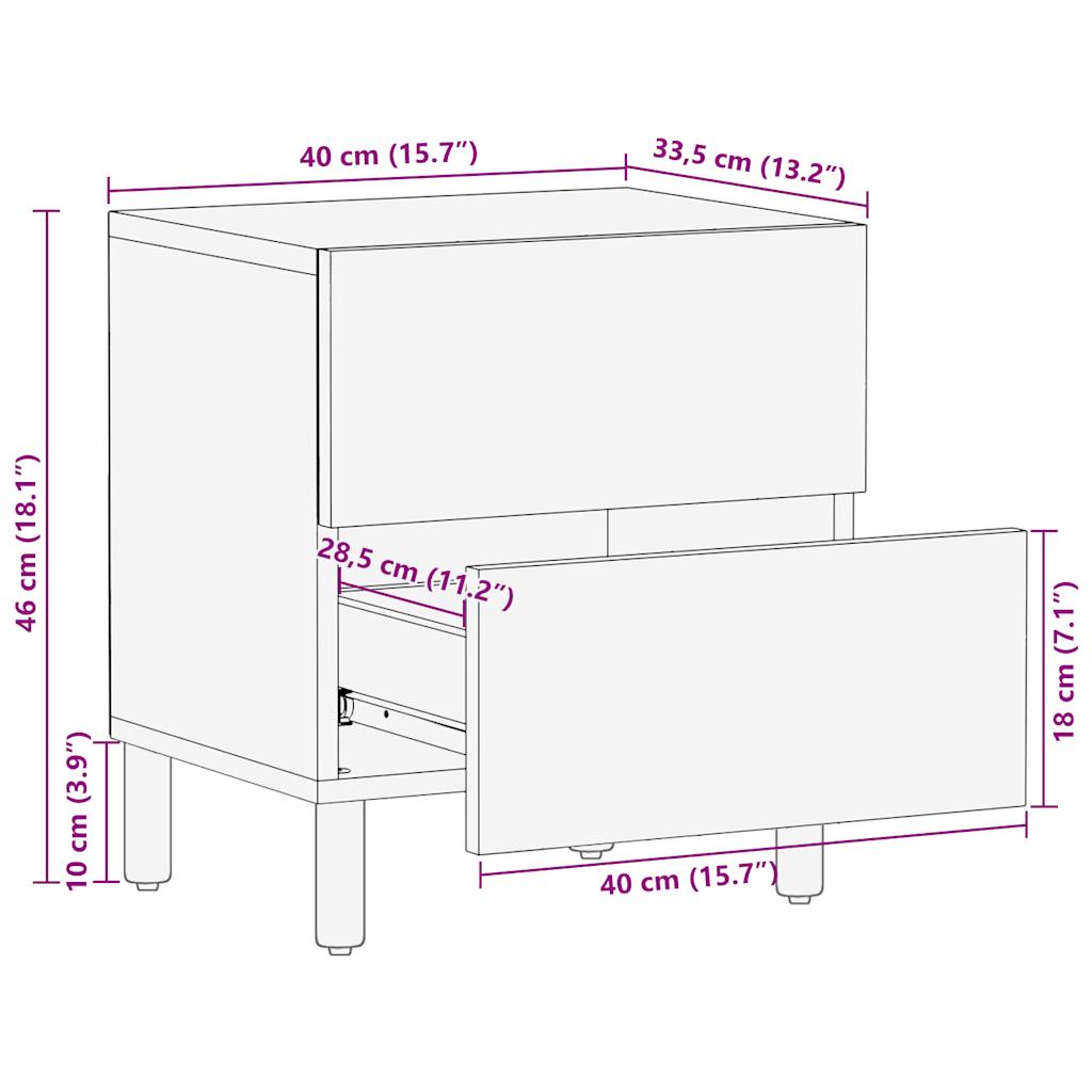 vidaXL Bed Cabinet Black 40x33.5x46 cm Solid Rough Wood Mango