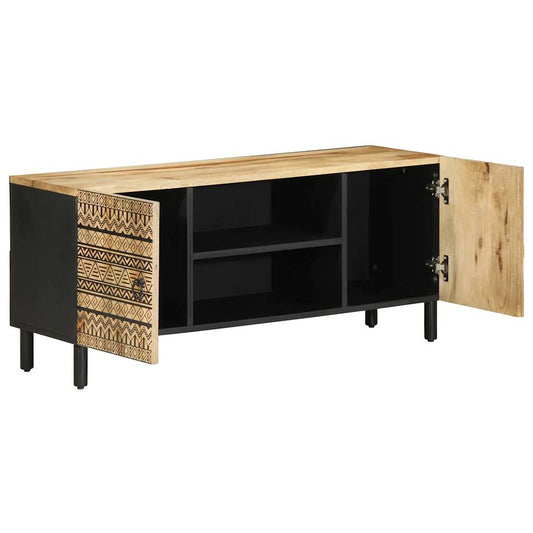 vidaXL TV Cabinet Black 105x33.5x46 cm Solid Rough Wood Mango