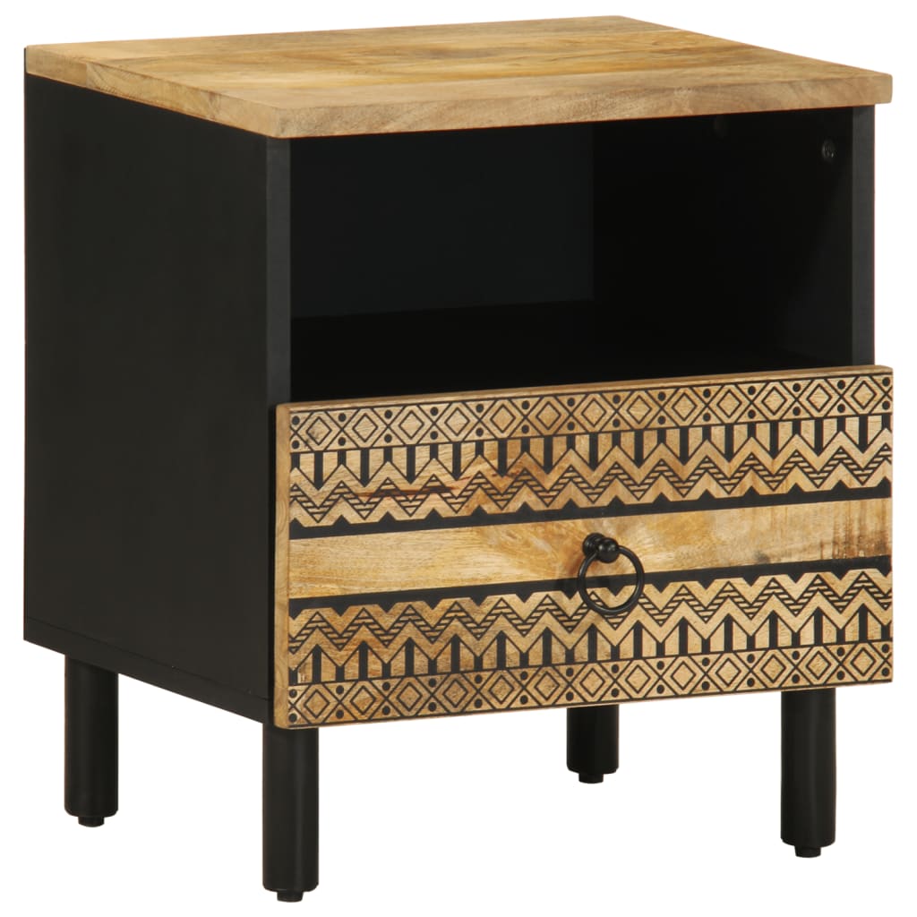 vidaXL Bed Cabinet Black 40x33x46 cm Solid Rough Wood Mango