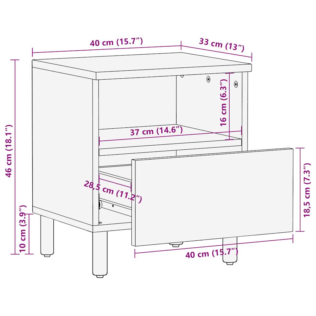 vidaXL Bed Cabinet Black 40x33x46 cm Solid Rough Wood Mango