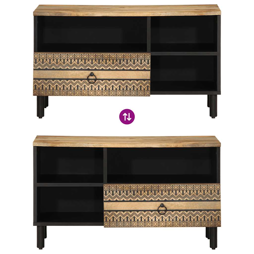 vidaXL TV Cabinet Black 80x33.5x46 cm Solid Rough Wood Mango