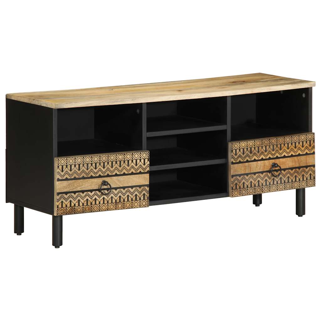 vidaXL TV Cabinet Black 100x33.5x46 cm Solid Rough Wood Mango