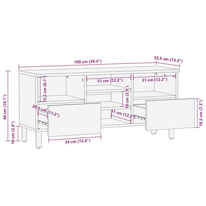 vidaXL TV Cabinet Black 100x33.5x46 cm Solid Rough Wood Mango