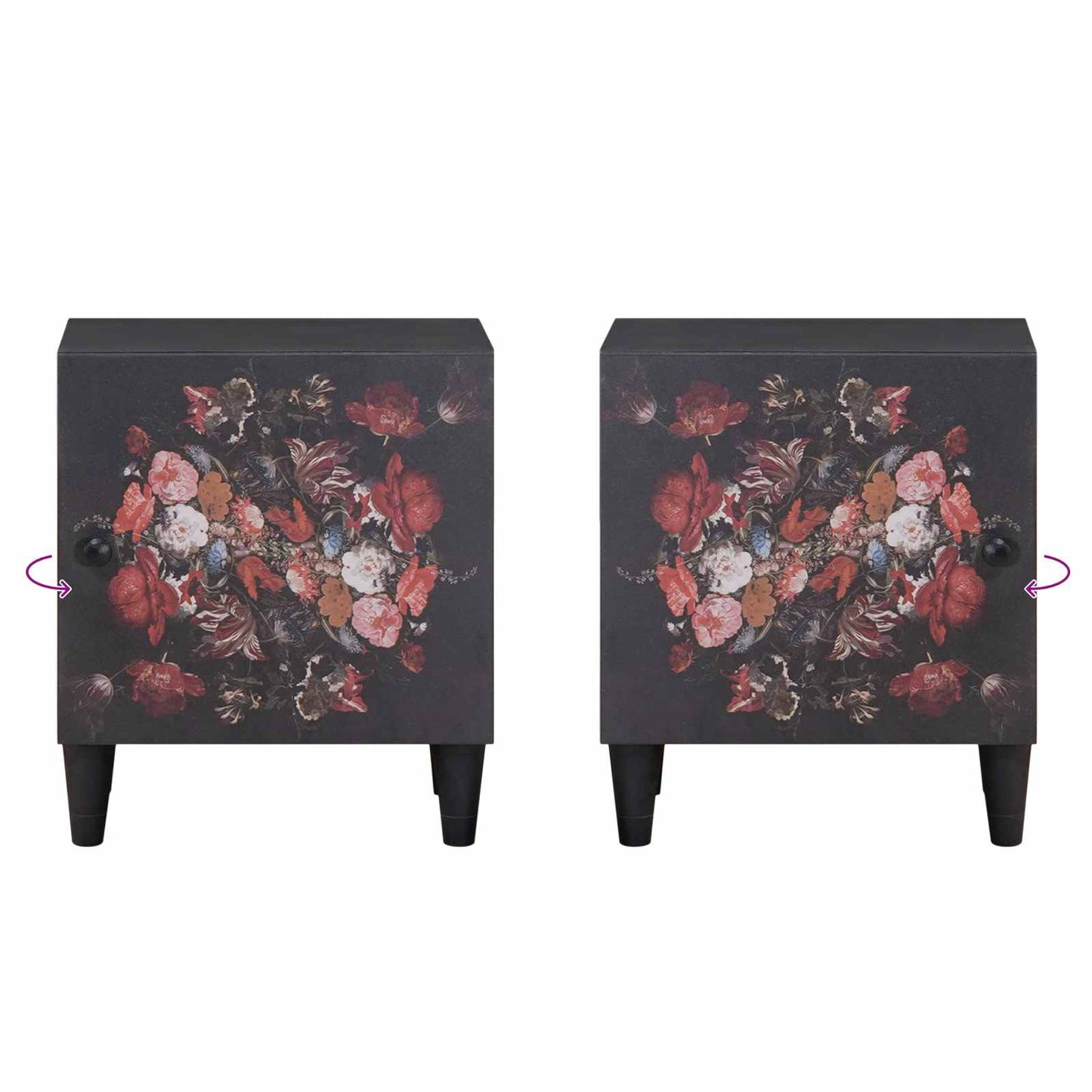 vidaXL Bedside Cabinet with Door 2 pcs Black 40 x 33 x 46 cm