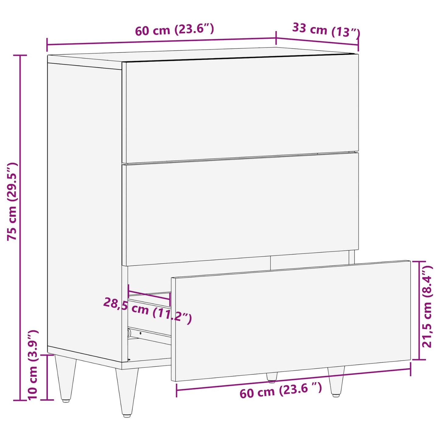 vidaXL Storage Cabinets Multicolour 60 x 33.5 x 75 cm Solid Mango Wood