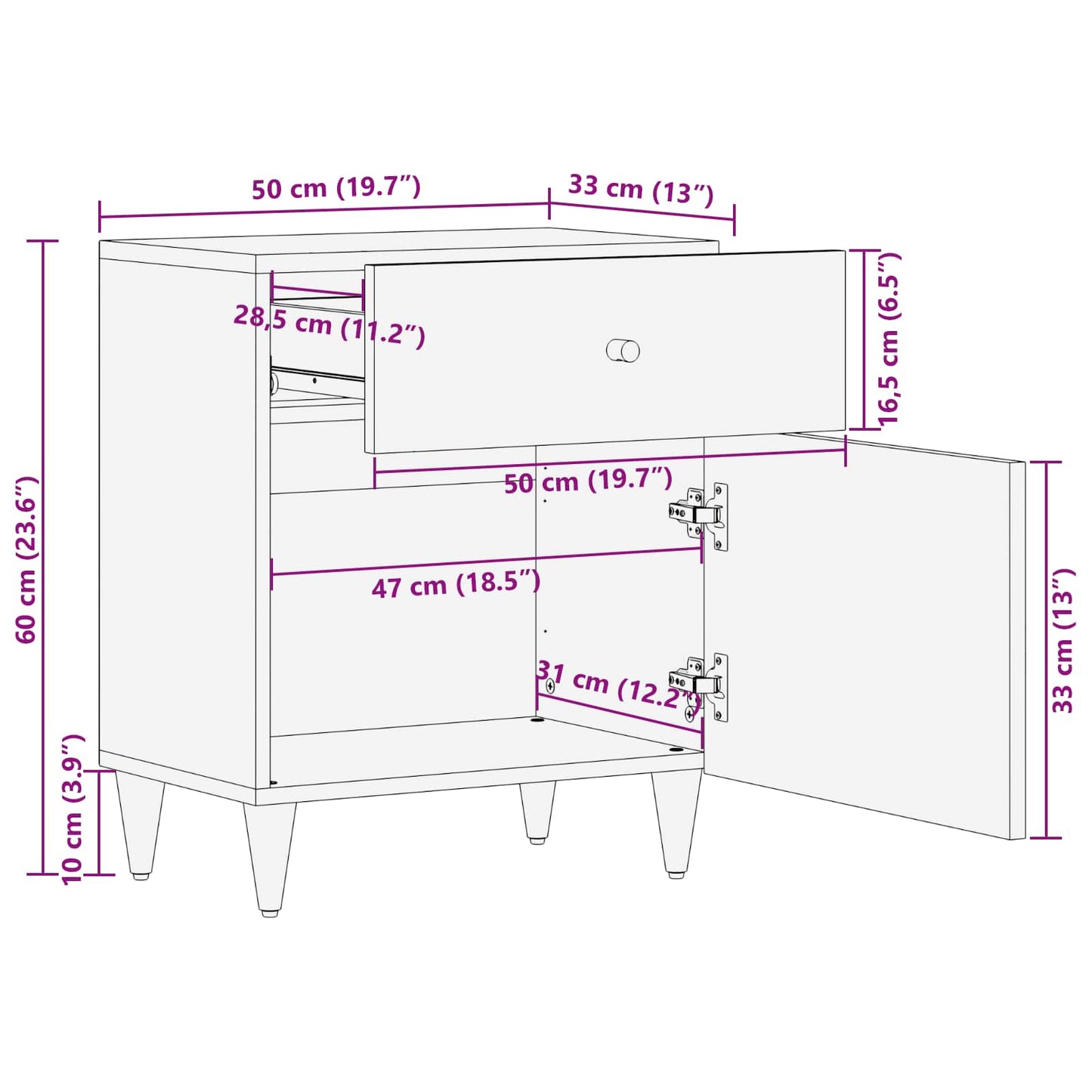 vidaXL Bedside Table Multicolour 50 x 33 x 60 cm Solid Mango Wood