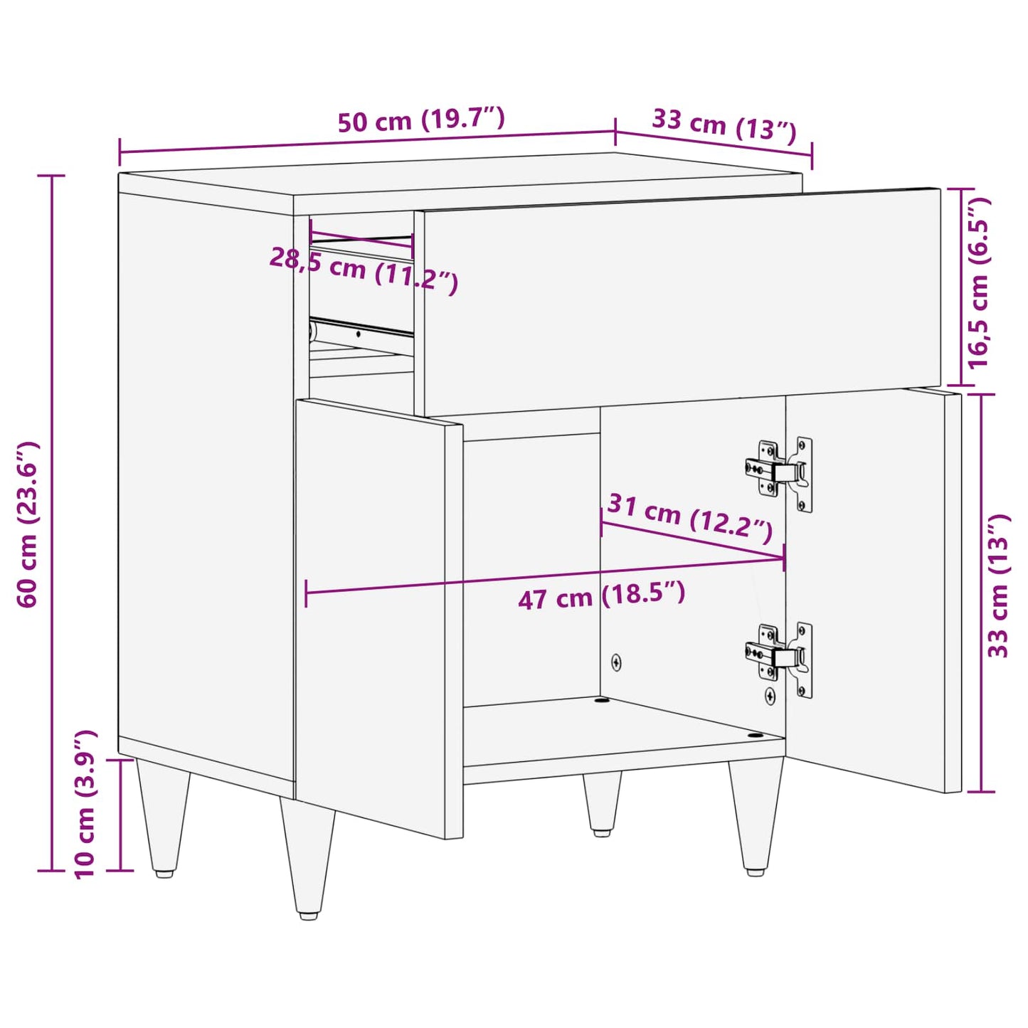 vidaXL Bedside Table Multicolour 50 x 33 x 60 cm Solid Mango Wood