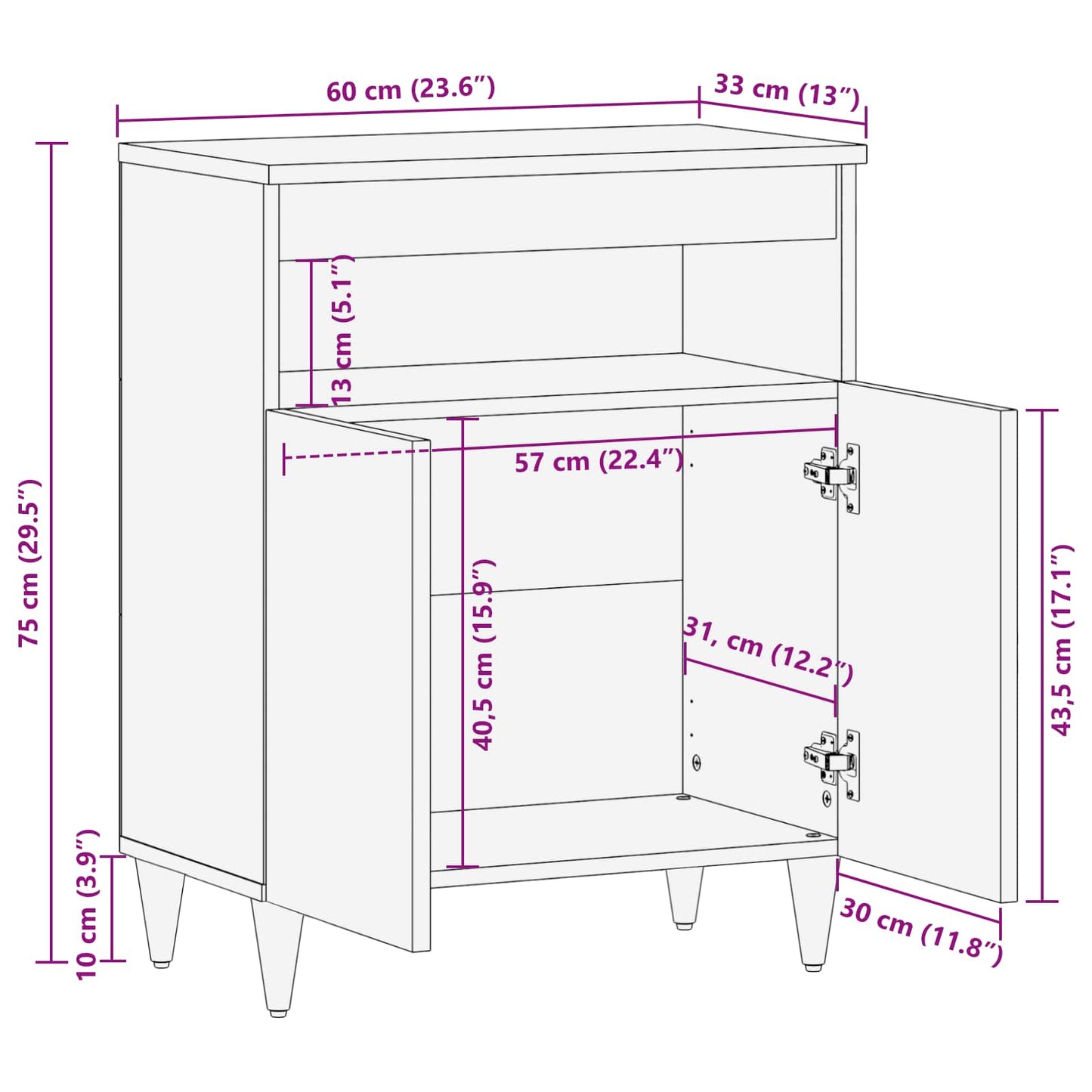 vidaXL Storage Cabinets Multicolour 60 x 33.5 x 75 cm Solid Mango Wood