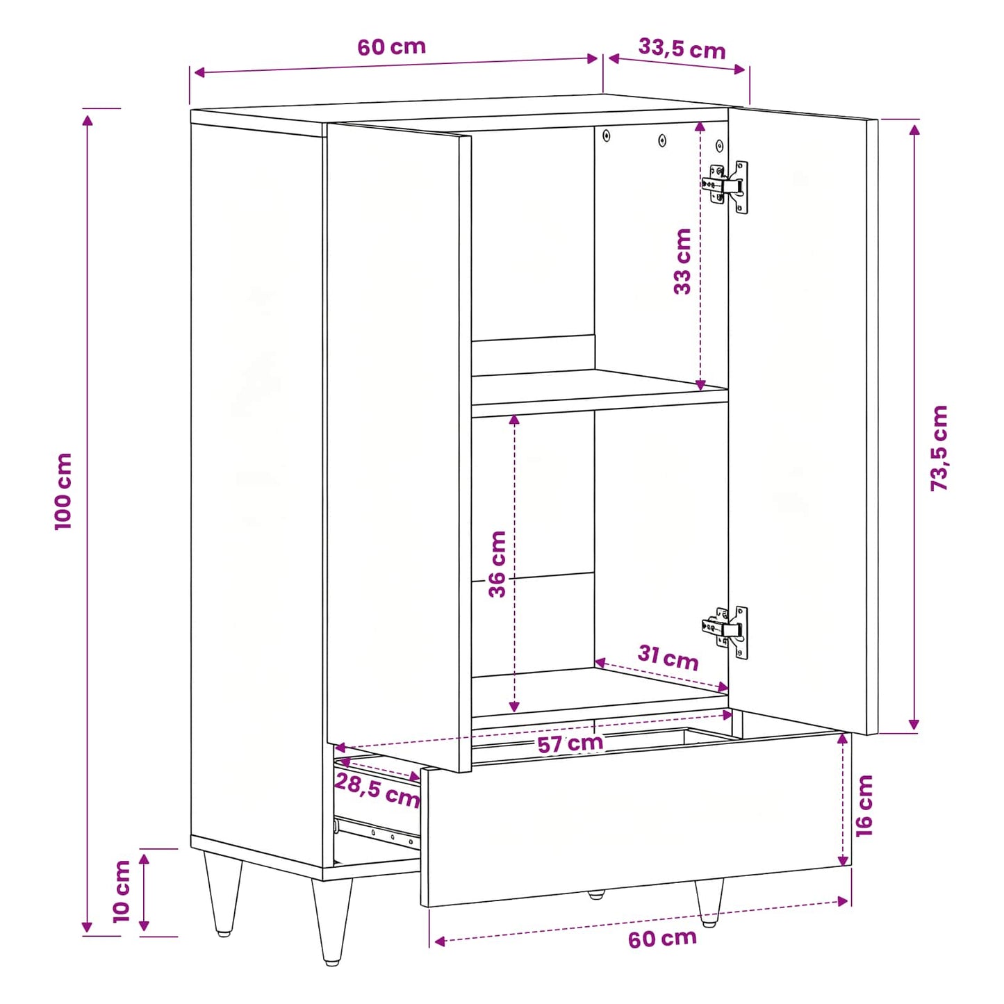 vidaXL Storage Cabinets with Drawer Multicolour 60 x 33.5 x 100 cm
