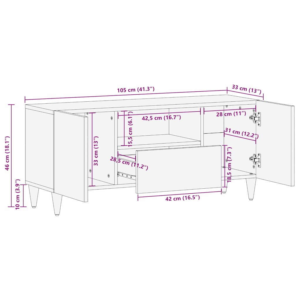 vidaXL TV Cabinet Honey Brown 105 x 33 x 46 cm Solid Mango Wood