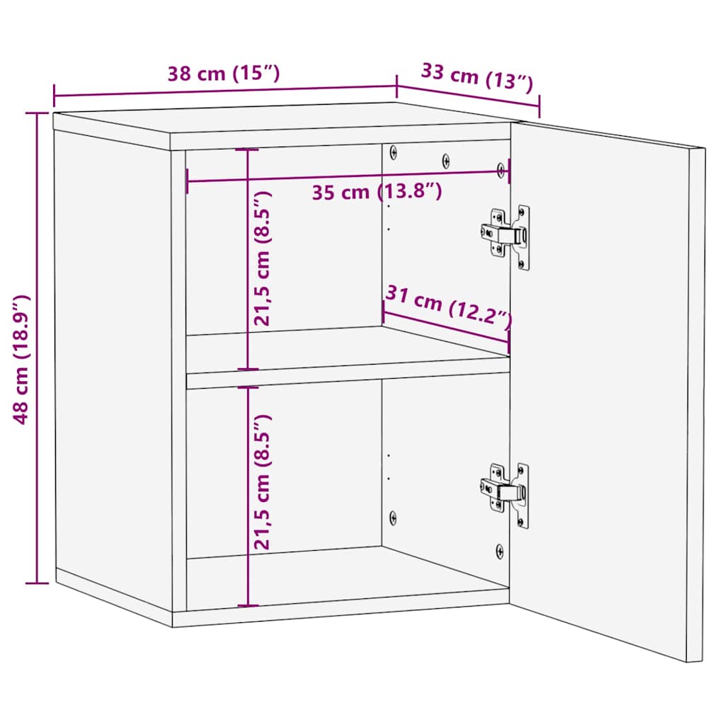 vidaXL Wall Cabinet Honey Brown 38 x 33 x 48 cm Solid Mango Wood