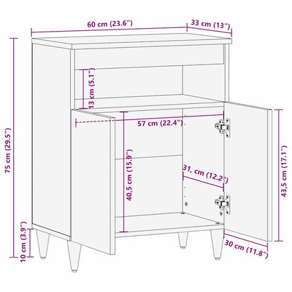 vidaXL Sideboard with Shelf Brown 60 x 33 x 75 cm Solid Mango Wood
