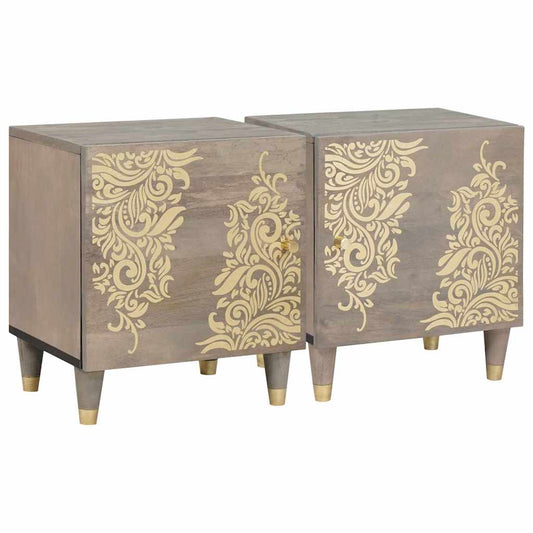 vidaXL Bedside Cabinet with Door 2 pcs Grey 40 x 33 x 46 cm