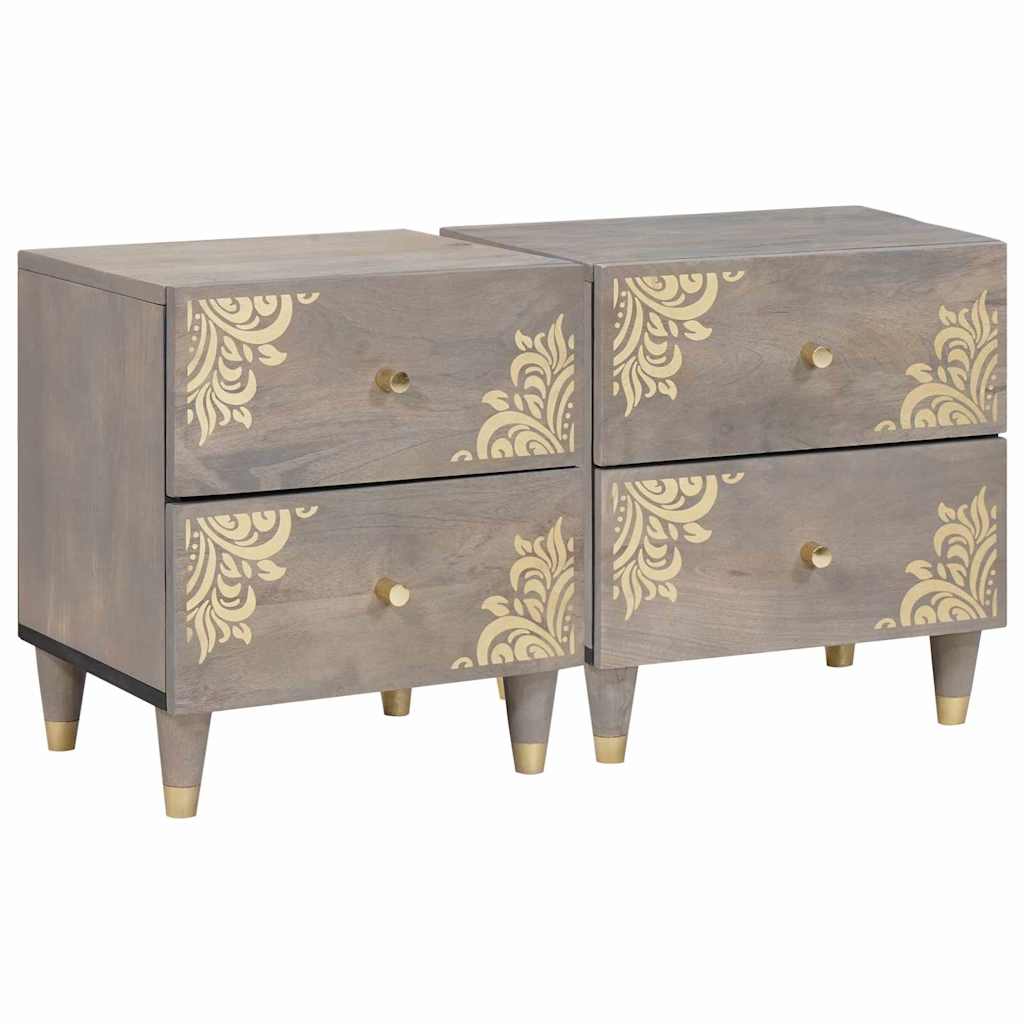 vidaXL Bedside Cabinet 2 pcs Grey 40 x 33 x 46 cm Solid Mango Wood