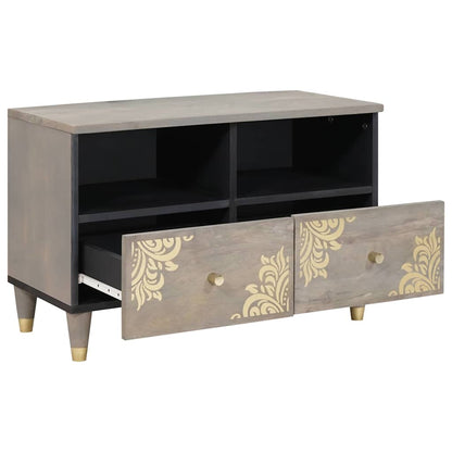vidaXL TV Cabinet with Drawer Grey 70 x 33 x 46 cm Solid Mango Wood
