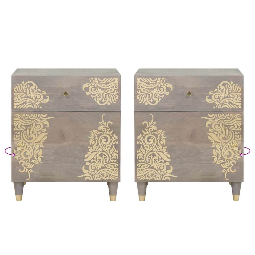 vidaXL Bedside Cabinet with Door Grey 50 x 33 x 60 cm Solid Mango Wood