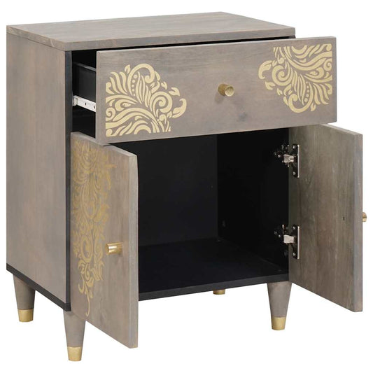 vidaXL Bedside Cabinet with Door Grey 50 x 33 x 60 cm Solid Mango Wood