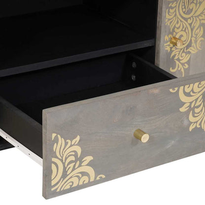 vidaXL TV Cabinet with Drawer Grey 105 x 33 x 46 cm Solid Mango Wood