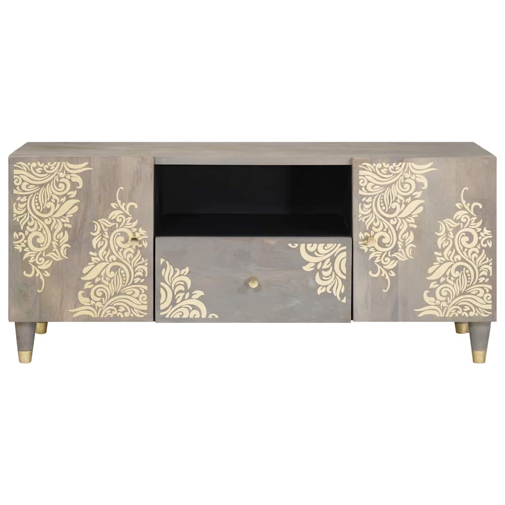 vidaXL TV Cabinet with Drawer Grey 105 x 33 x 46 cm Solid Mango Wood