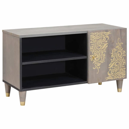 vidaXL TV Cabinet with Shelf Grey 80 x 33 x 46 cm Solid Mango Wood