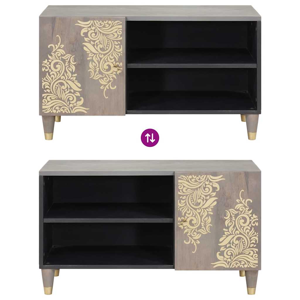 vidaXL TV Cabinet with Shelf Grey 80 x 33 x 46 cm Solid Mango Wood