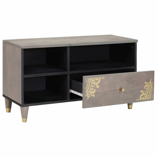 vidaXL TV Cabinet with Drawer Grey 80 x 33 x 46 cm Solid Mango Wood