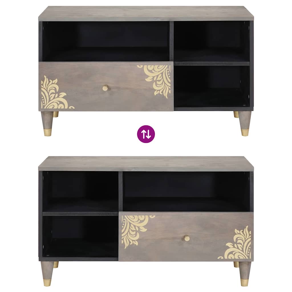 vidaXL TV Cabinet with Drawer Grey 80 x 33 x 46 cm Solid Mango Wood