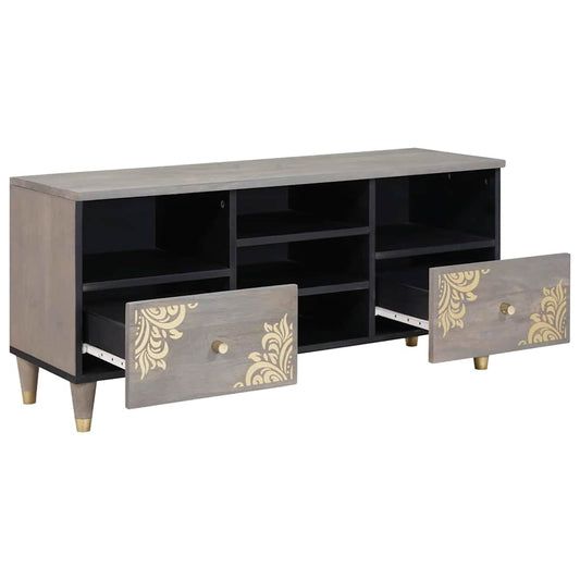 vidaXL TV Cabinet with Drawer Grey 100 x 33 x 46 cm Solid Mango Wood