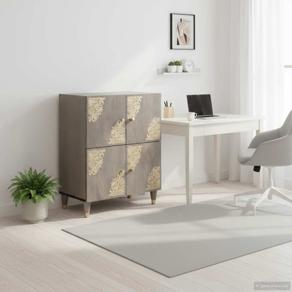 vidaXL Sideboard Grey and Gold 60 x 33 x 75 cm Solid Mango Wood