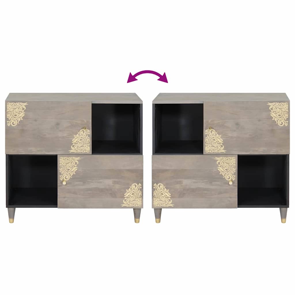 vidaXL Sideboard Grey and Gold 80 x 33 x 75 cm Solid Mango Wood