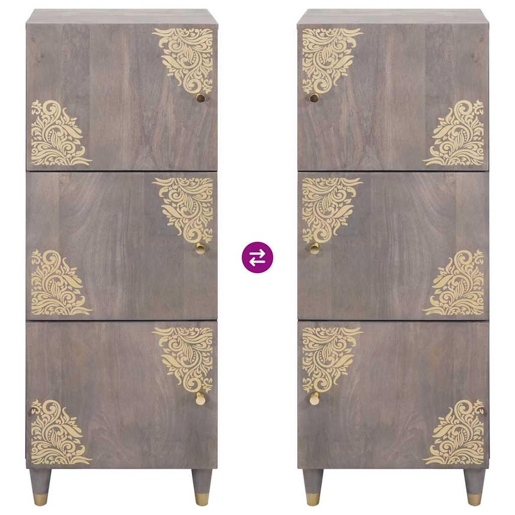 vidaXL Highboard Grey and Gold 40 x 33 x 110 cm Solid Mango Wood