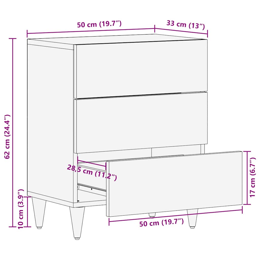 vidaXL Bedside Cabinet Black 50 x 33 x 62 cm Solid Mango Wood