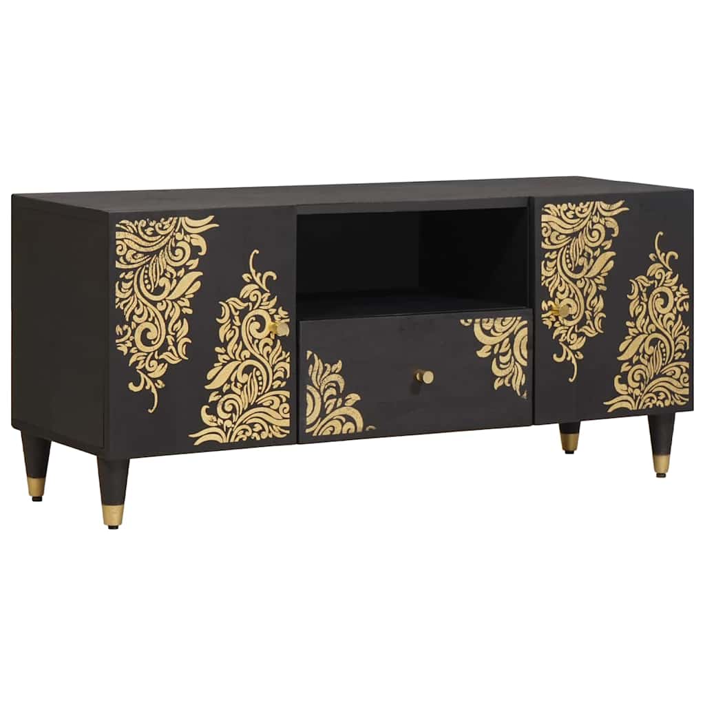 vidaXL TV Cabinet with Drawer Black 105 x 33 x 46 cm Solid Mango Wood