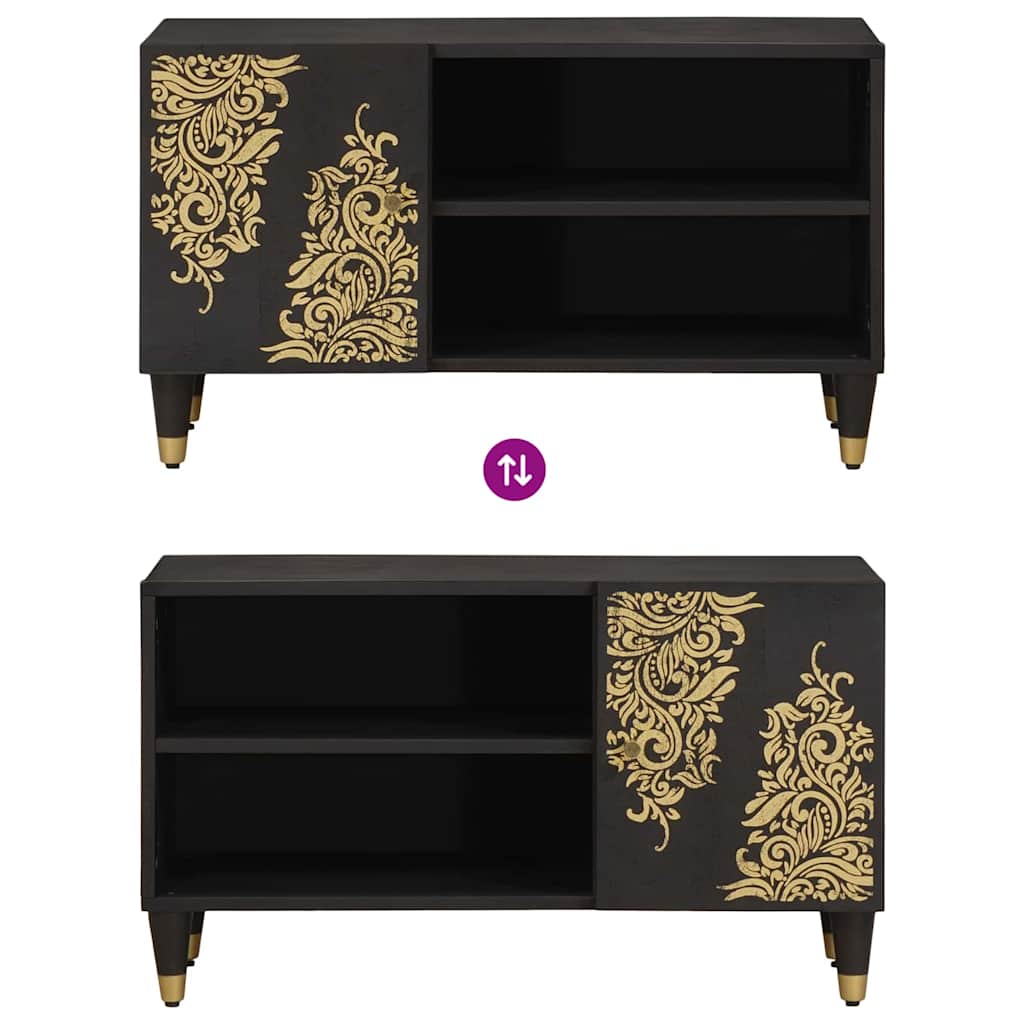 vidaXL TV Cabinet with Shelf Black 80 x 33 x 46 cm Solid Mango Wood