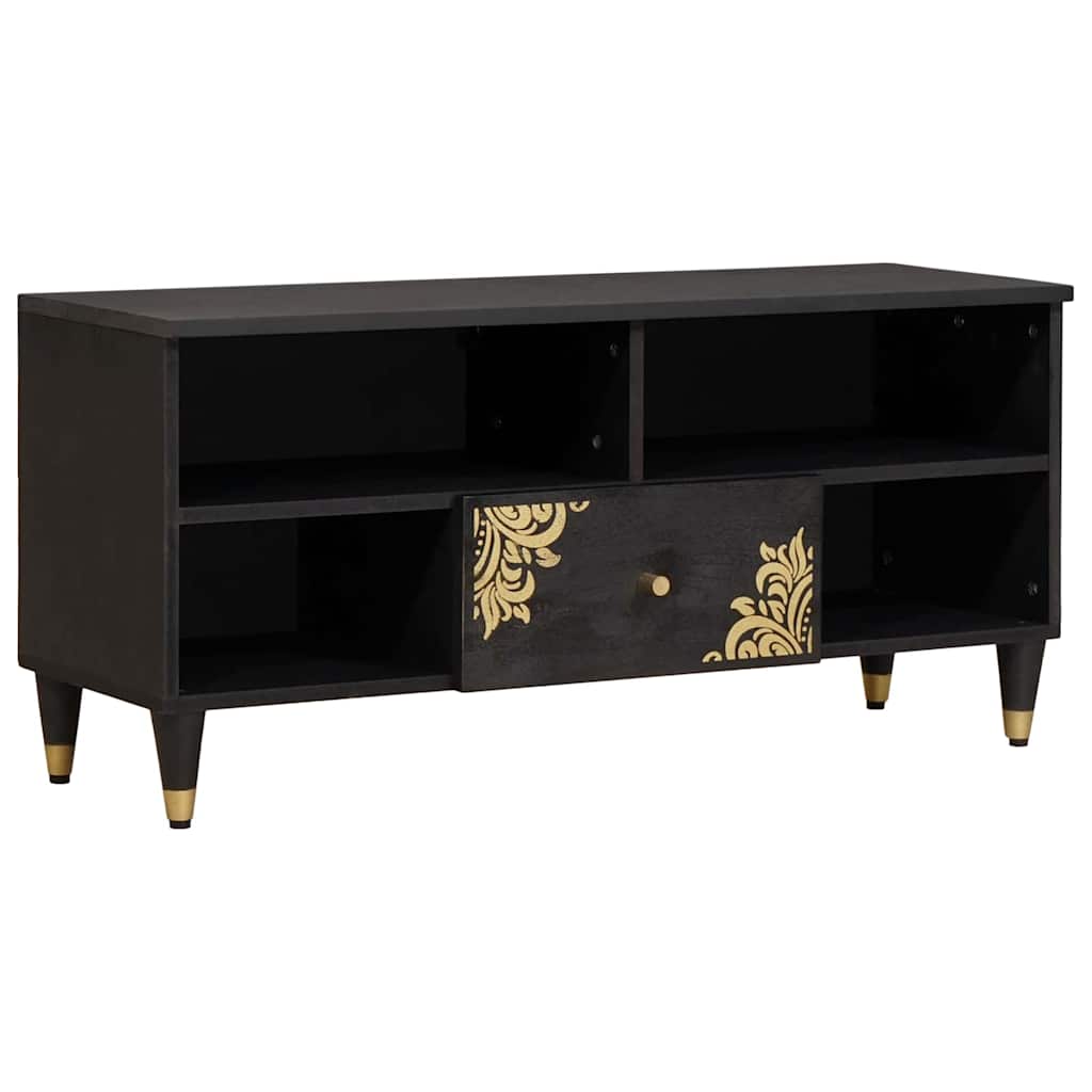 vidaXL TV Cabinet with Drawer Black 100 x 33 x 46 cm Solid Mango Wood